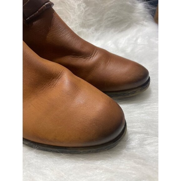 Tan Leather Ankle Boots With Buckle Detail & Textured Heel 9 - Picture 2 of 8